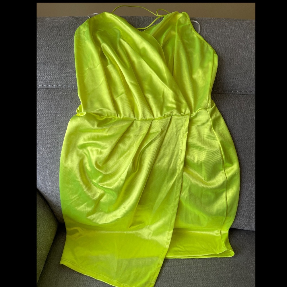 Neon Yellow Satin Dress by FashionNova